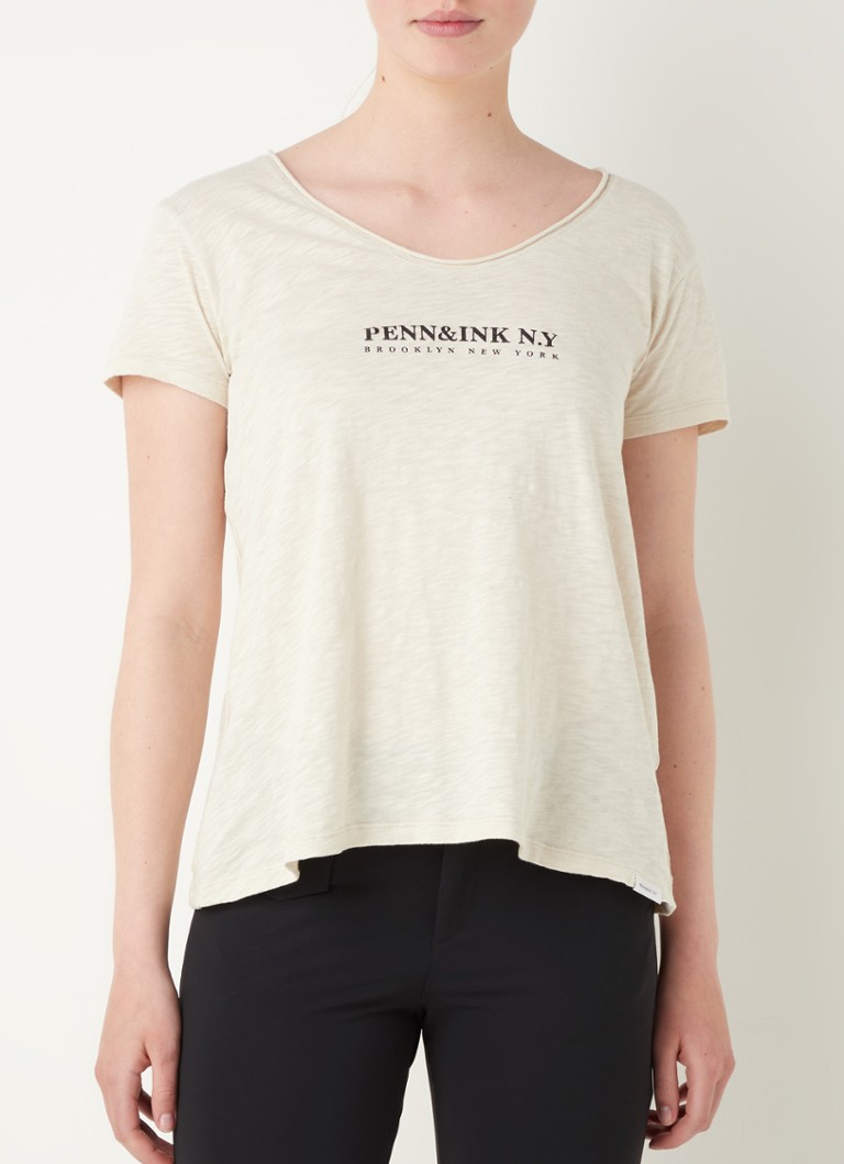 Penn & Ink - T-shirt met logoprint - Beige