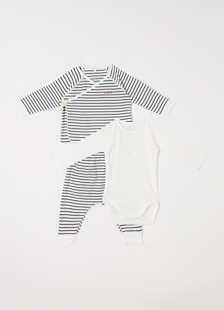 Petit Bateau - Babyset met longsleeve en broek met streepprint 2-delig - Wit