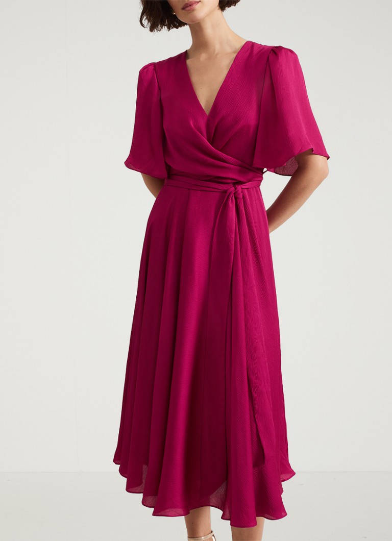 Phase Eight - Abbie midi jurk met plooien en strikceintuur - Donkerroze