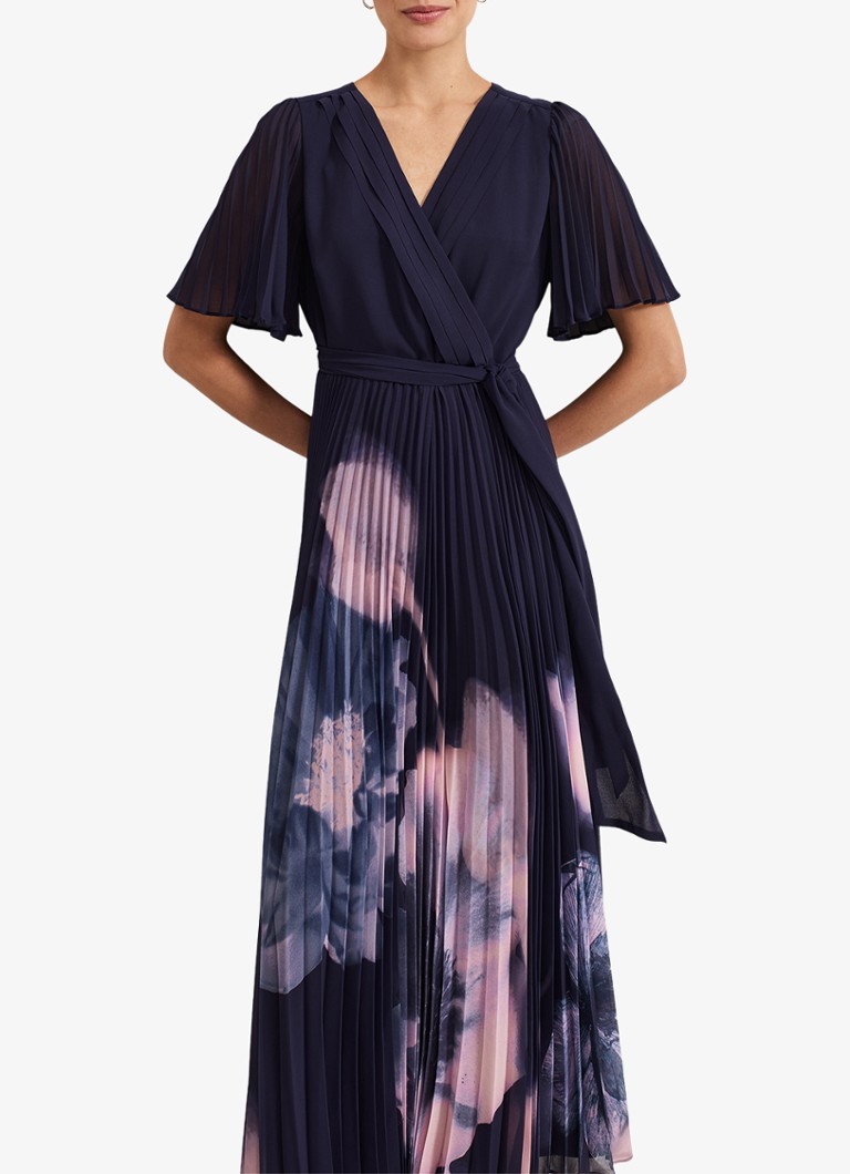 Phase Eight - Abigail maxi jurk met bloemenprint en plissé - Donkerblauw