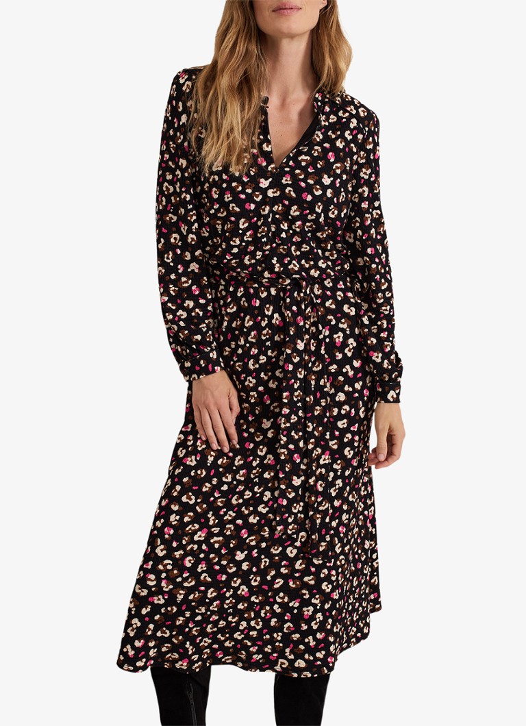Phase Eight - Aoife midi blousejurk met panterprint - Zwart
