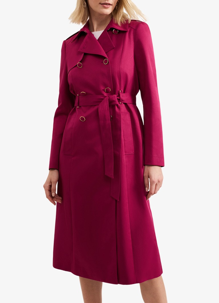 Phase Eight - Cheryl double-breasted trenchcoat in  katoenblend - Donkerroze