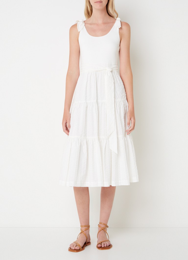 Embroidery Midi Jurk Pofmouwen Ecru 2.0