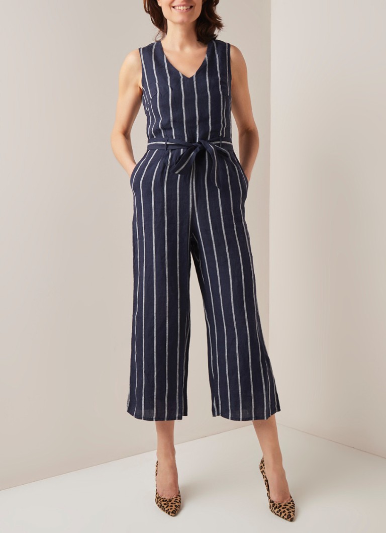 Phase Eight - Jennie jumpsuit van linnen met streepdessin - Donkerblauw