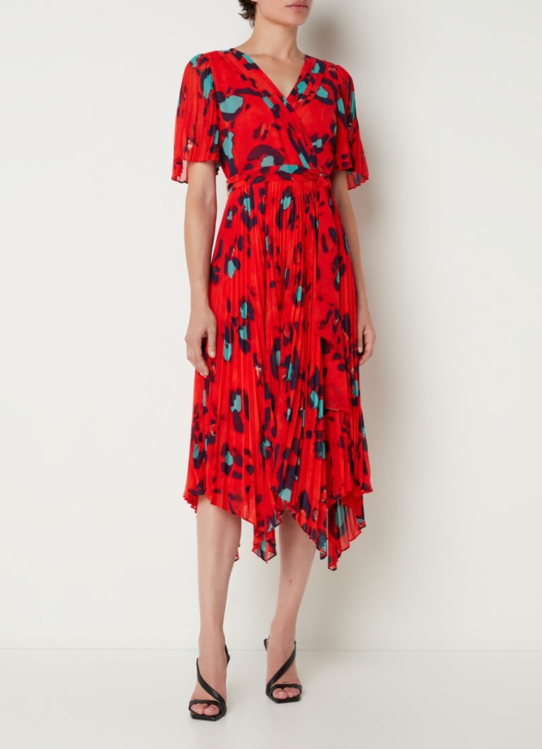 Phase Eight - Kendall midi jurk met plissé en strikceintuur - Rood
