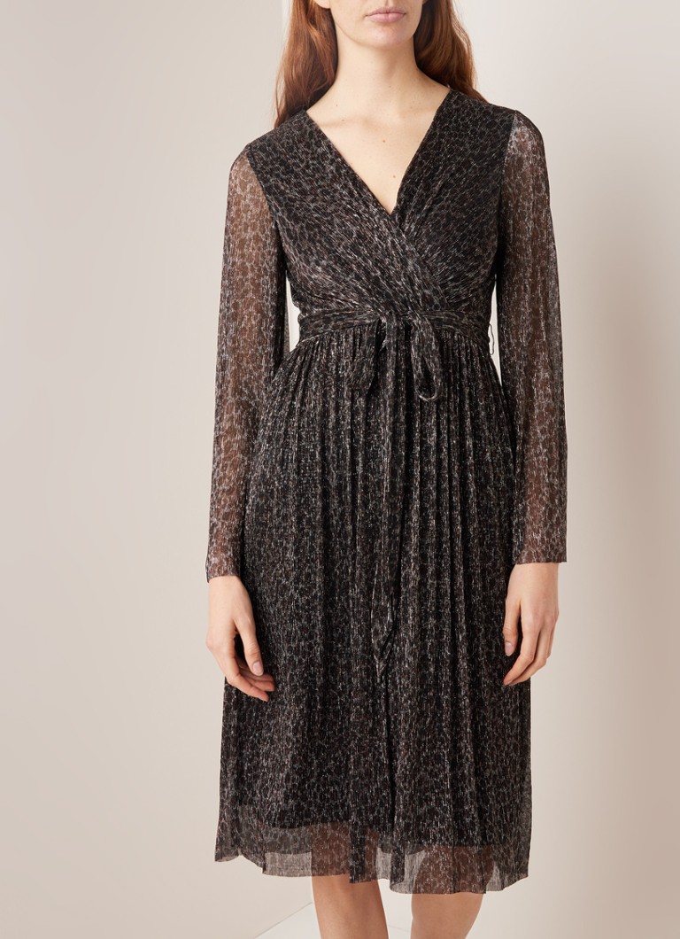 Phase Eight - Kerena midi-jurk van mesh met lurex en overslag - Zwart