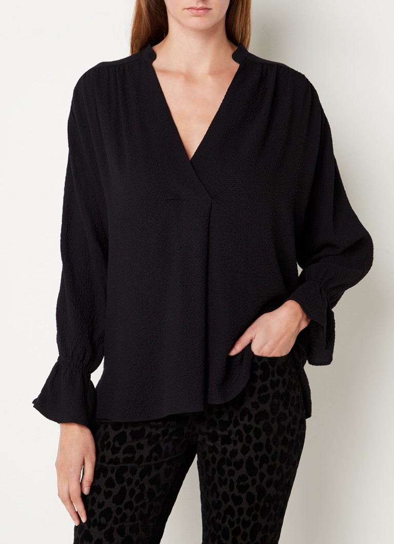 Phase Eight - Kym blouse met V-hals en plooidetail - Zwart