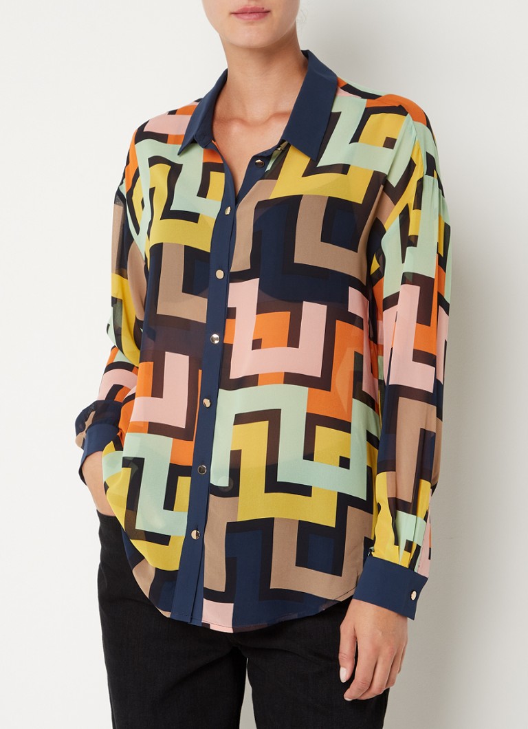 Phase Eight - Milano semi-transparante blouse met colour blocking - Donkerblauw