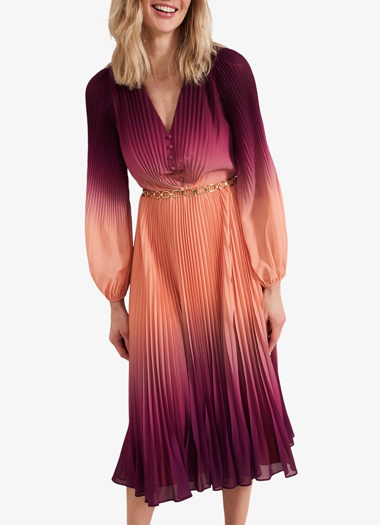 Phase Eight Mira Ombre midi jurk met plissé