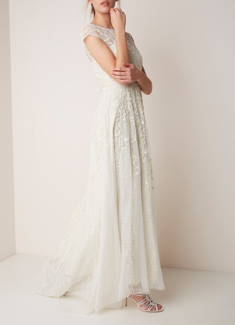 Phase Eight - Mylee trouwjurk met overlay van mesh en kralendecoratie - Creme