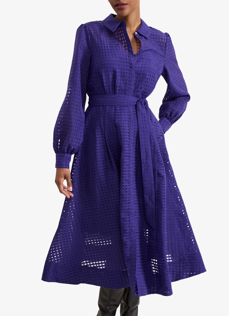 Phase Eight - Natalie midi blousejurk met opengewerkt dessin en ceintuur - Paars