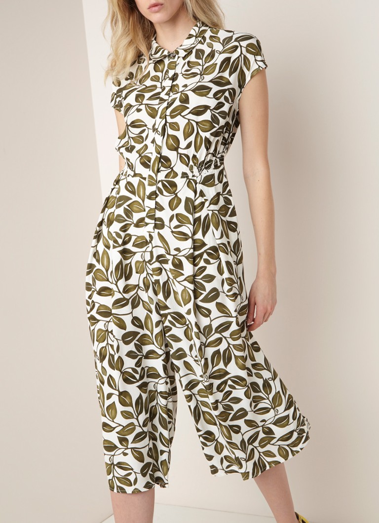 Phase Eight - Palm wide fit driekwart jumpsuit met bladdessin - Ivoor
