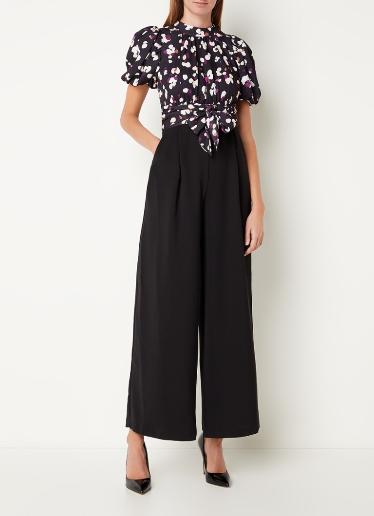 Phase Eight Paulina jumpsuit met pofmouwen en strikceintuur • Zwart