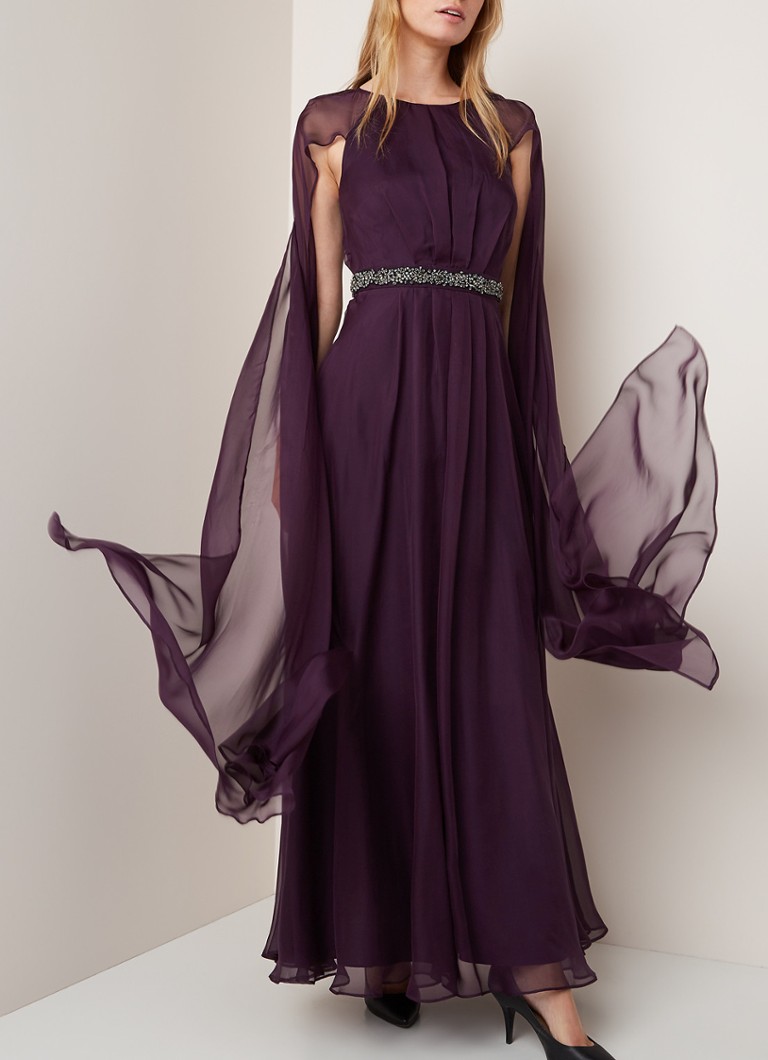Phase Eight - Samira galajurk met strass en semi-transparante cape - Paars