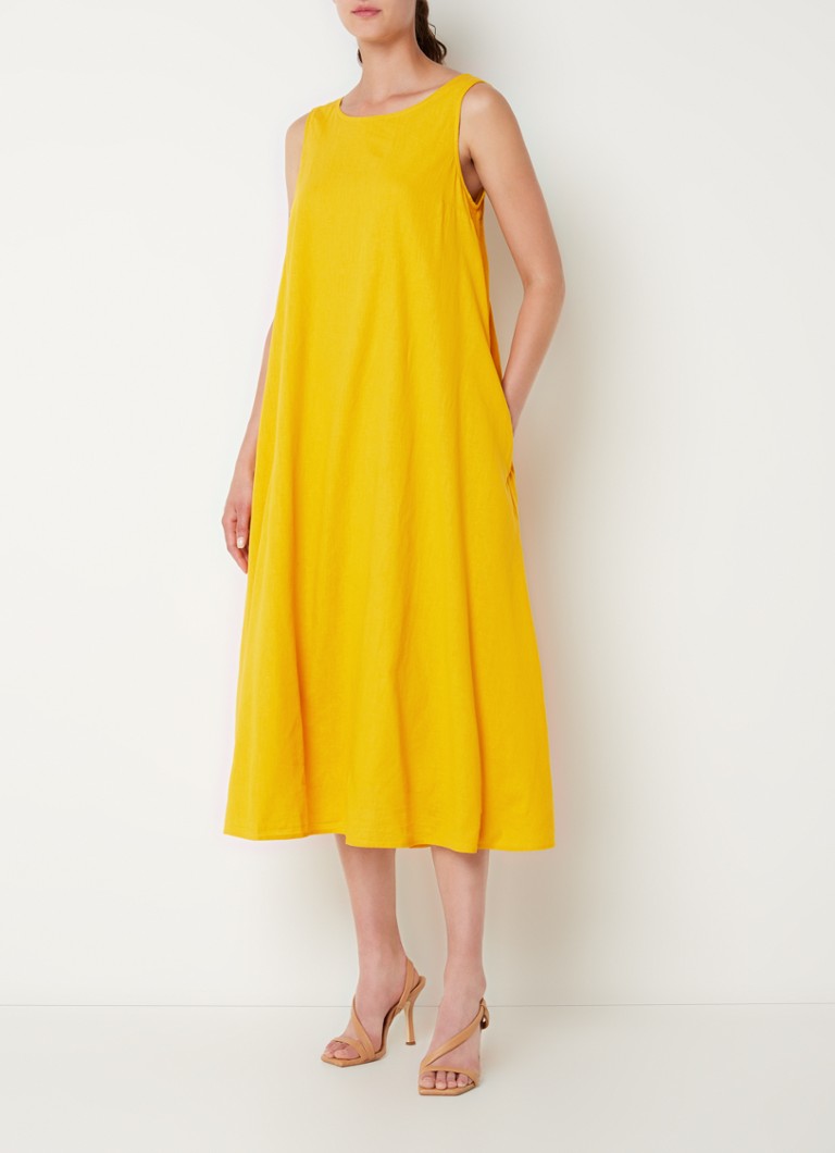 Phase Eight - Shelia midi jurk in linnenblend met rugdecolleté  - Okergeel
