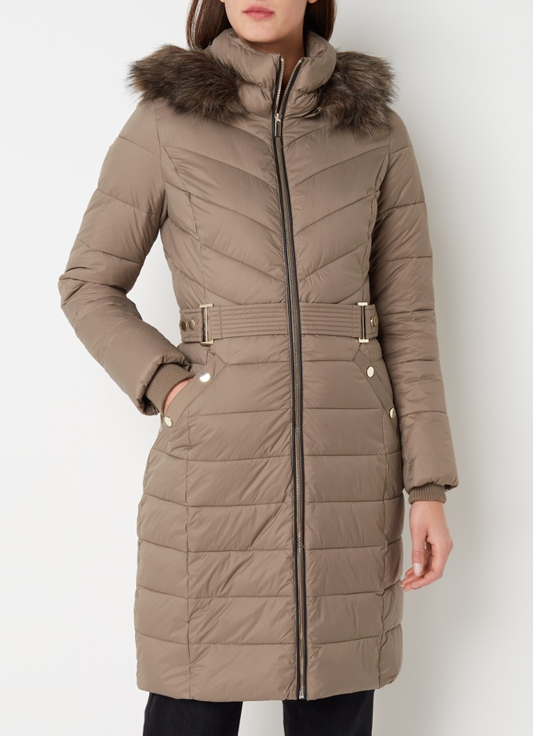 Goed Parelachtig onderdelen Phase Eight Synthia puffer jas met afneembare capuchon en ceintuur • Taupe  • de Bijenkorf