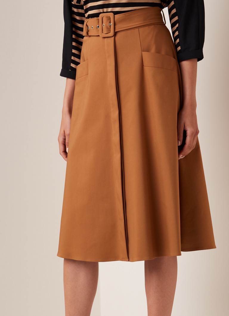Phase Eight - Utility A-lijn midirok met ceintuur - Bruin
