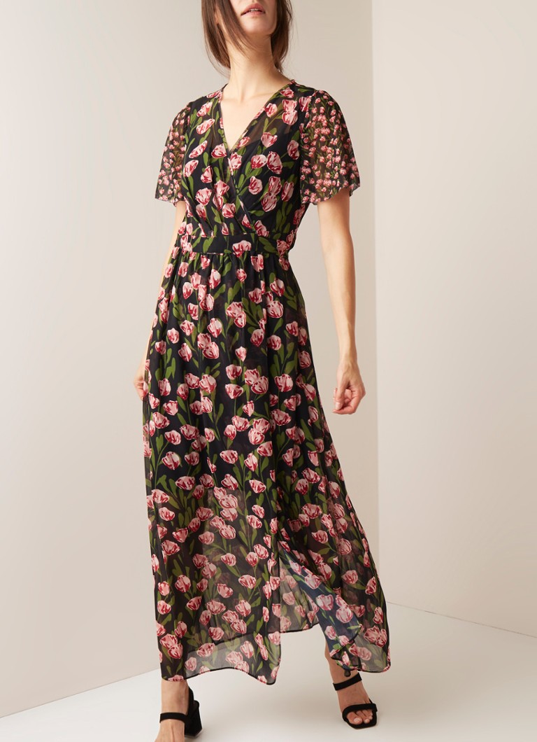 Phase Eight - Valentina maxi wikkeljurk met bloemendessin - Zwart