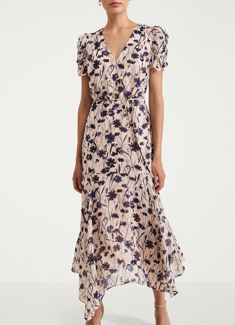 Phase Eight - Verity midi jurk met bloemenprint en lurex - Lichtroze