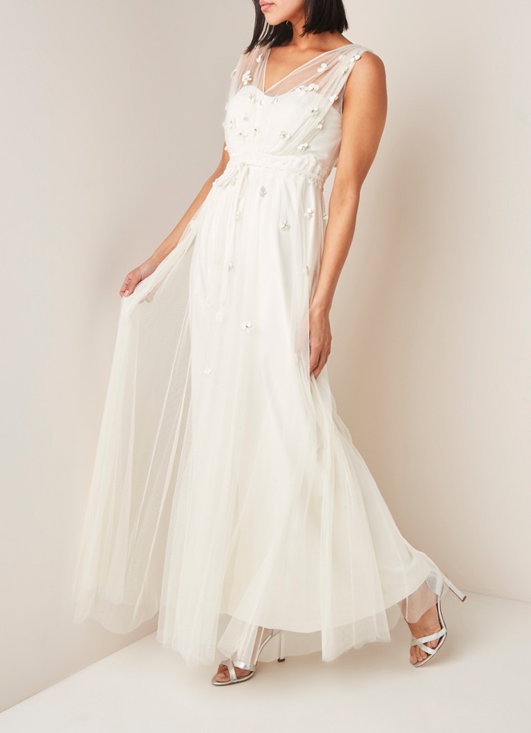 Phase Eight - Yazmina trouwjurk met overlay van mesh en pailletten - Gebroken wit