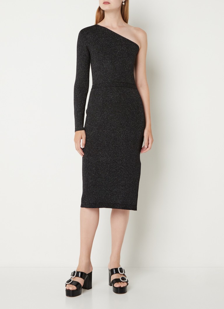 Phase Eight - Zemira fijngebreide one shoulder midi jurk met lurex - Antraciet