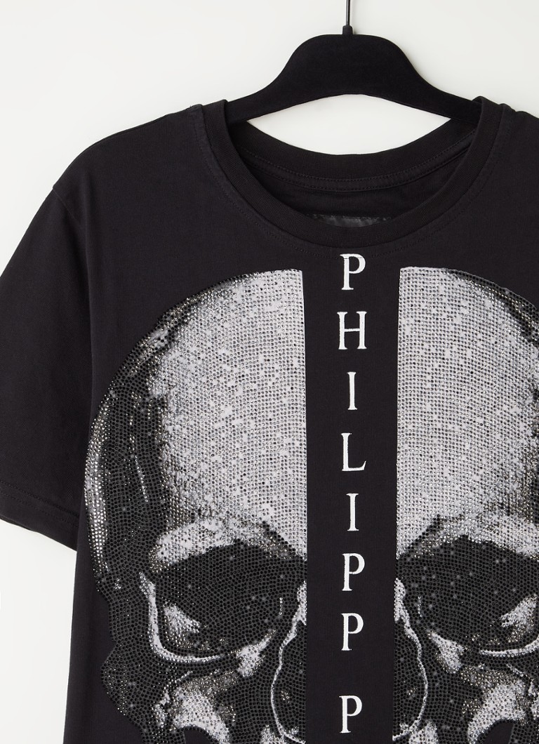 terugtrekken links Mentor Philipp Plein Vintage T-shirt met logoprint en strass-decoratie - maat M •  Zwart • de Bijenkorf