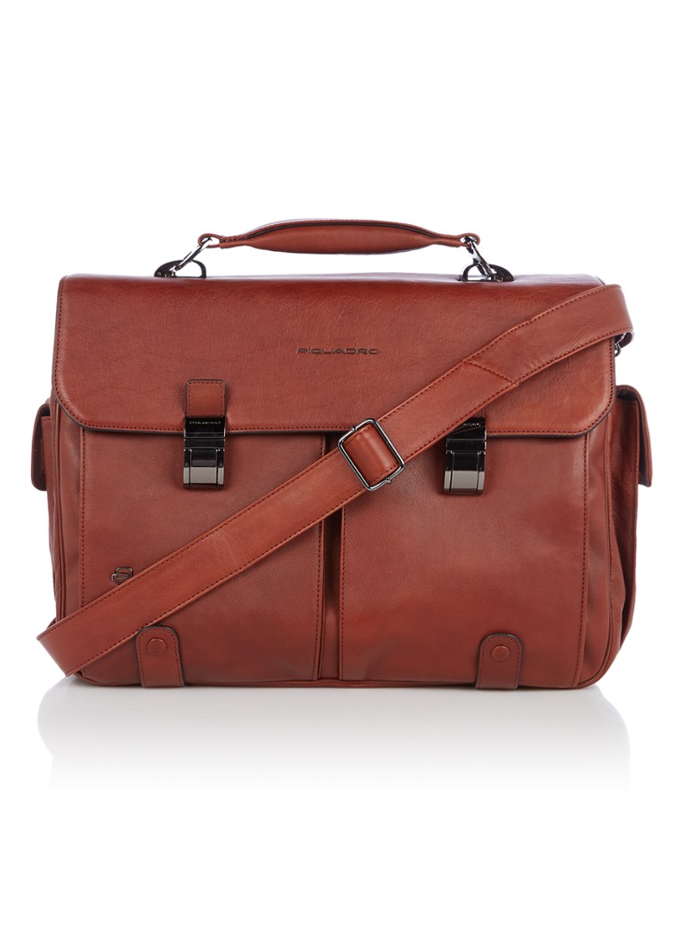 Piquadro - Businesstas van leer met 15 inch laptopvak - Cognac