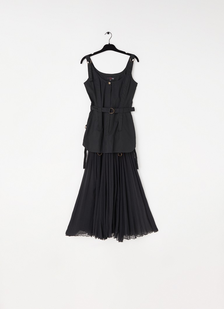 Plein Sud - Vintage midi jurk met ceintuur en gespdetail - maat 36 - Zwart