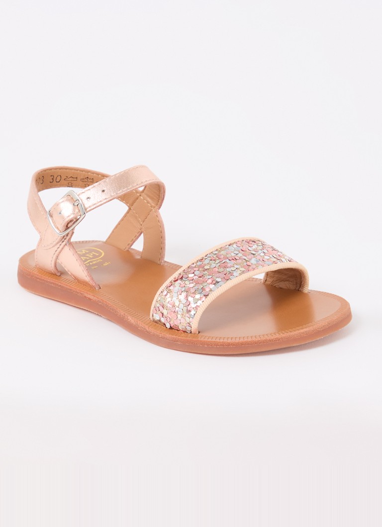 Pom d'Api - Plagette Buckle sandaal van leer met glitter - Roségoud