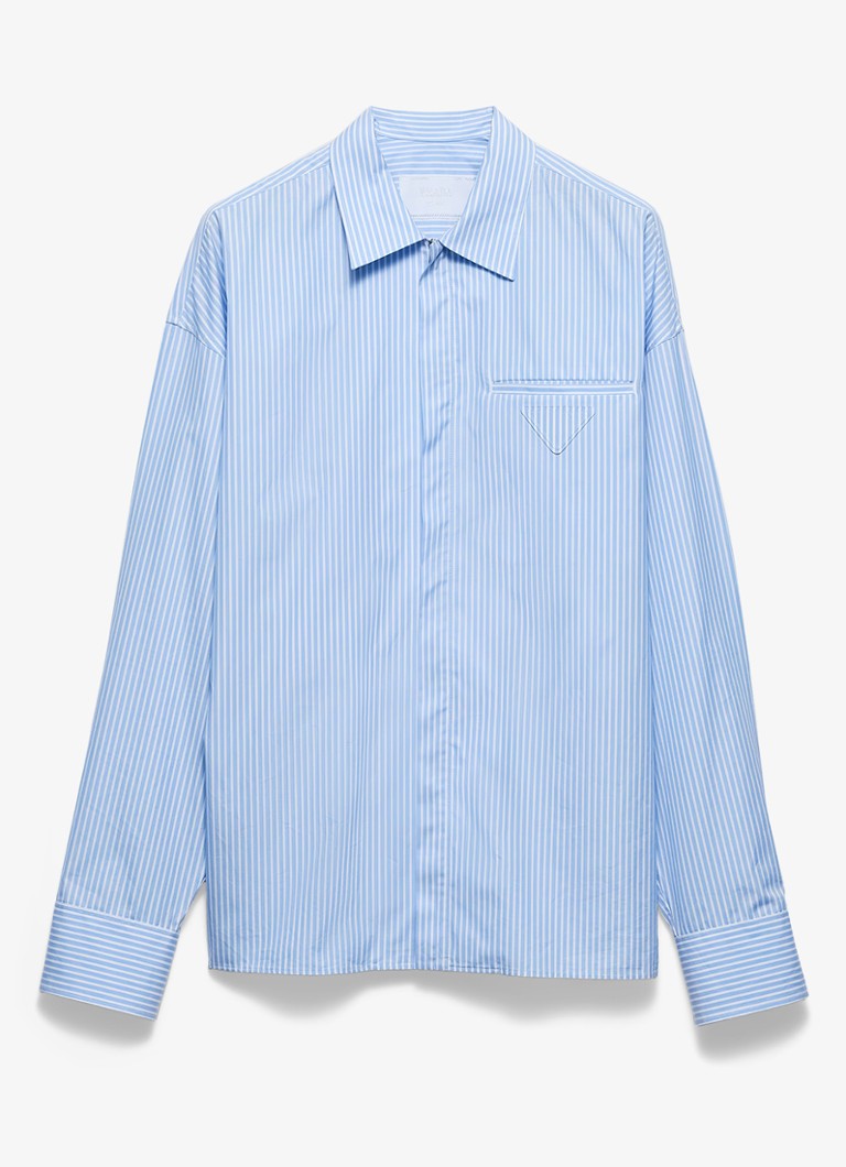 Prada - Oversized fit overshirt met streepprint en borstzak - Blauw