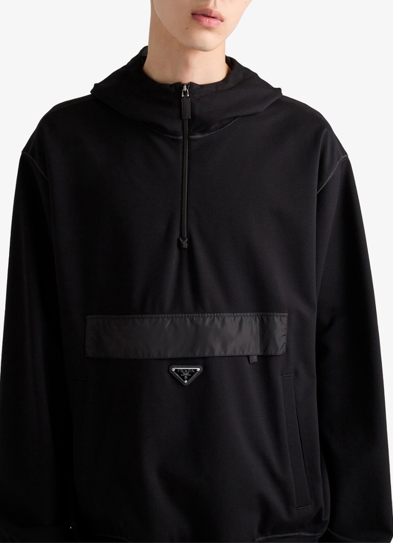 Prada - Oversized hoodie met halve rits - Zwart