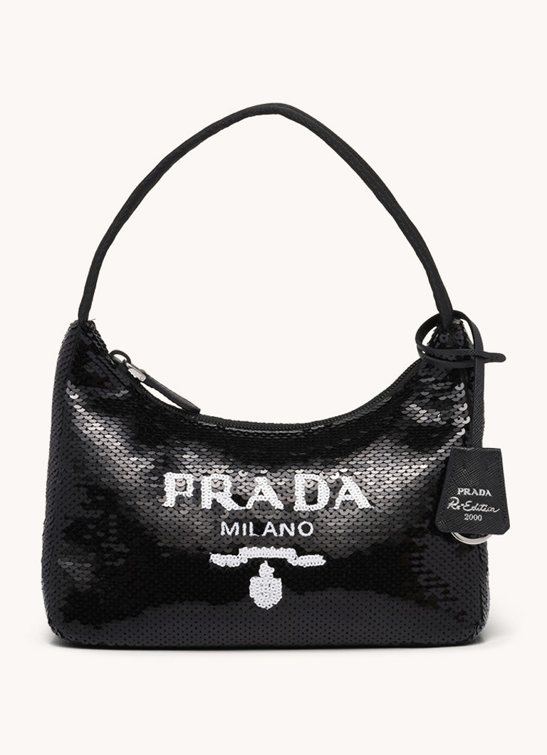 Prada - Re-Edition 2000 schoudertas met pailletten - Zwart