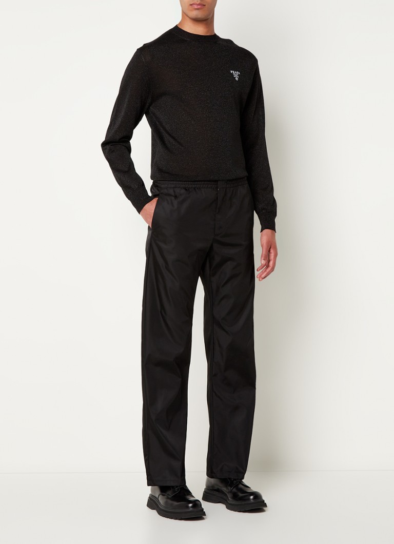 melk wit Pool aanplakbiljet Prada Re-Nylon straight fit broek met logo • Zwart • de Bijenkorf