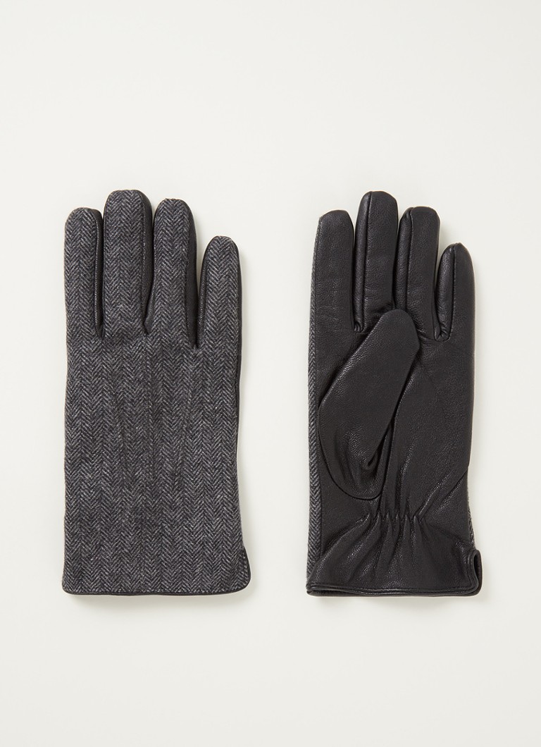 Profuomo - Gebreide handschoenen met leren details - Grijsmele