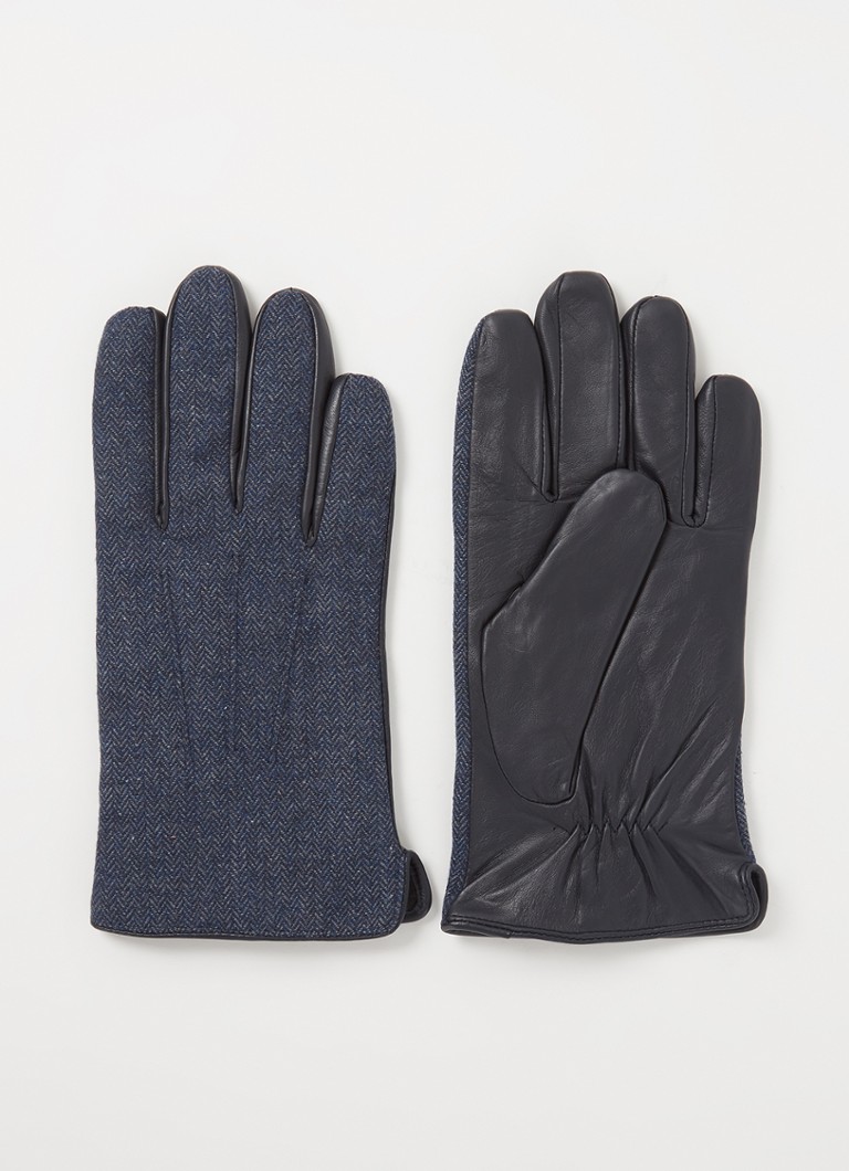 Profuomo - Handschoenen in wolblend met geitenleer - Donkerblauw
