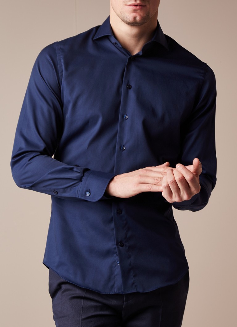Profuomo - Ori slim fit overhemd van katoen - Donkerblauw