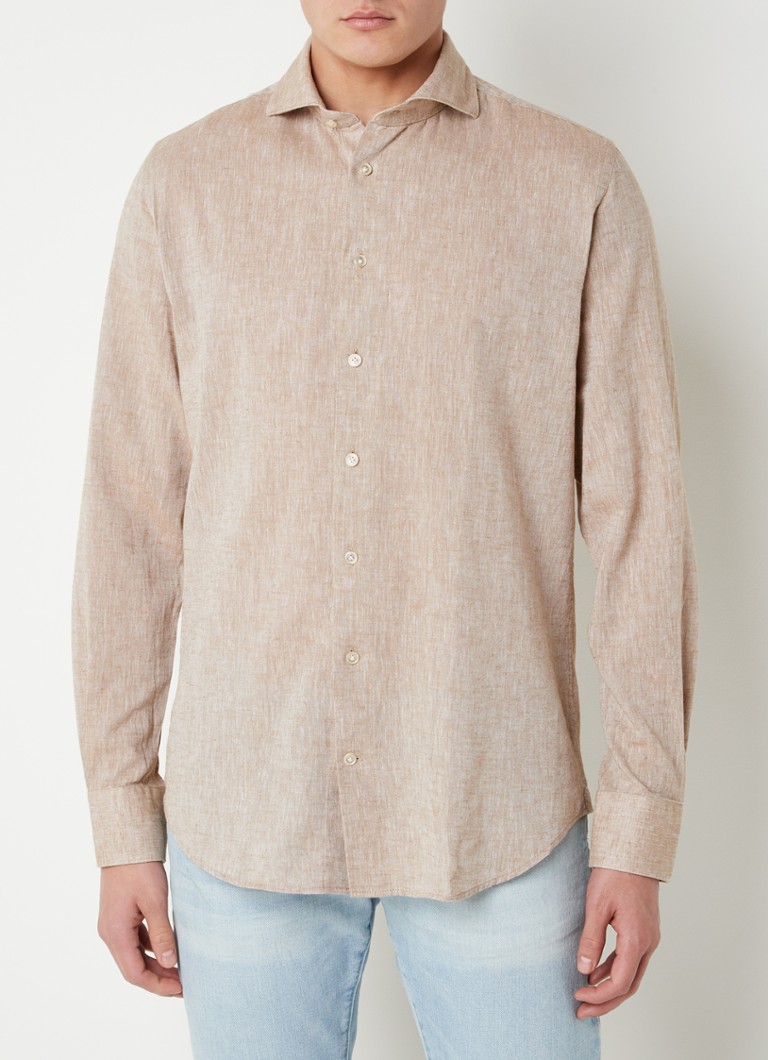 Profuomo - Regular fit overhemd in linnenblend - Beige