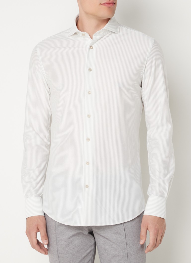 Profuomo - Regular fit overhemd met streepprint  - Gebroken wit