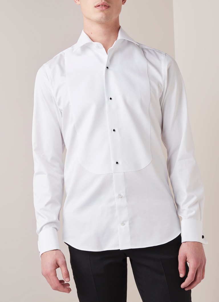 Profuomo - Regular fit smoking overhemd met structuur - Wit