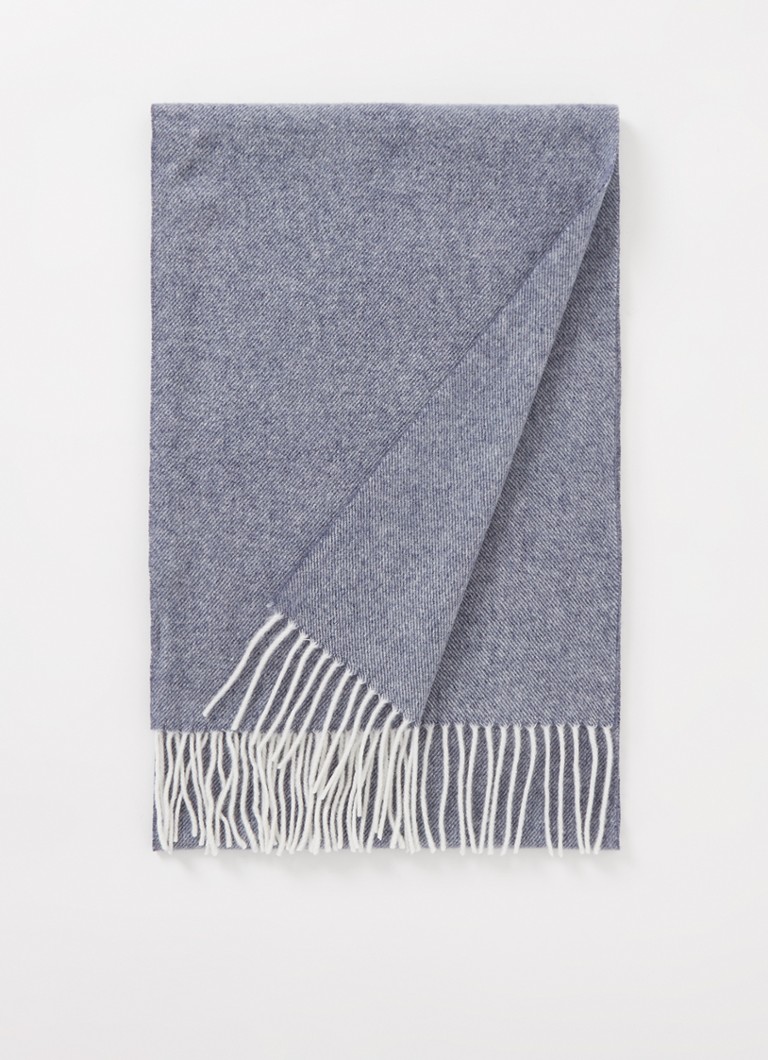Profuomo - Sjaal van wol met franjes 200 x 30 cm - Staalblauw