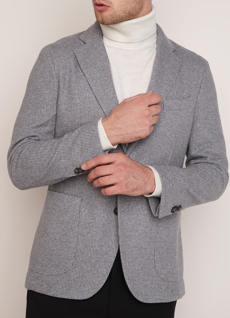 Profuomo - Slim fit colbert in katoenblend met pied-de-poule dessin - Grijsmele