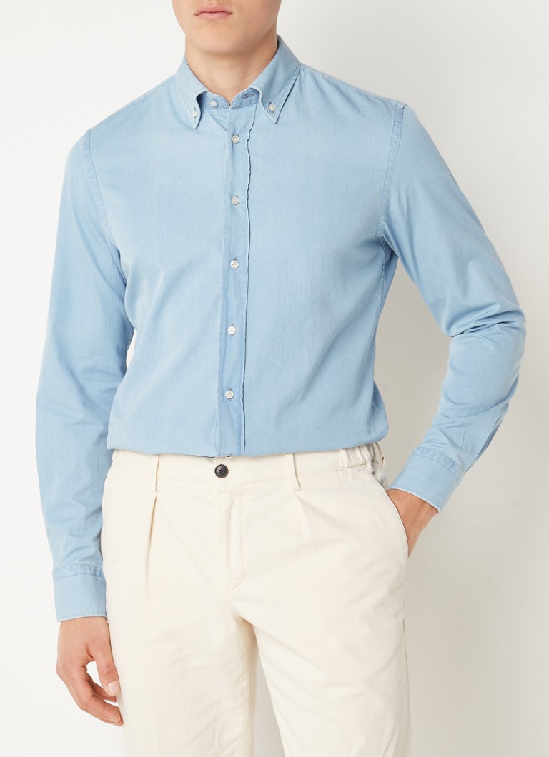 Profuomo - Slim fit overhemd met button down kraag - Indigo