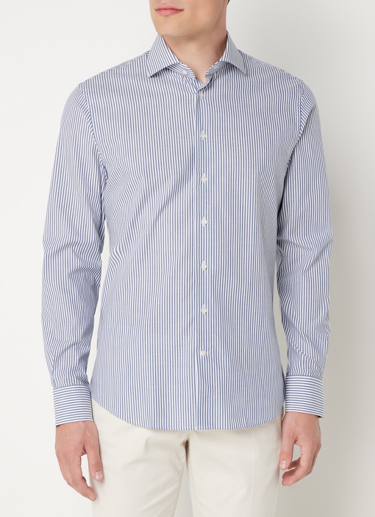 Profuomo - Slim fit overhemd met streepprint - Blauw