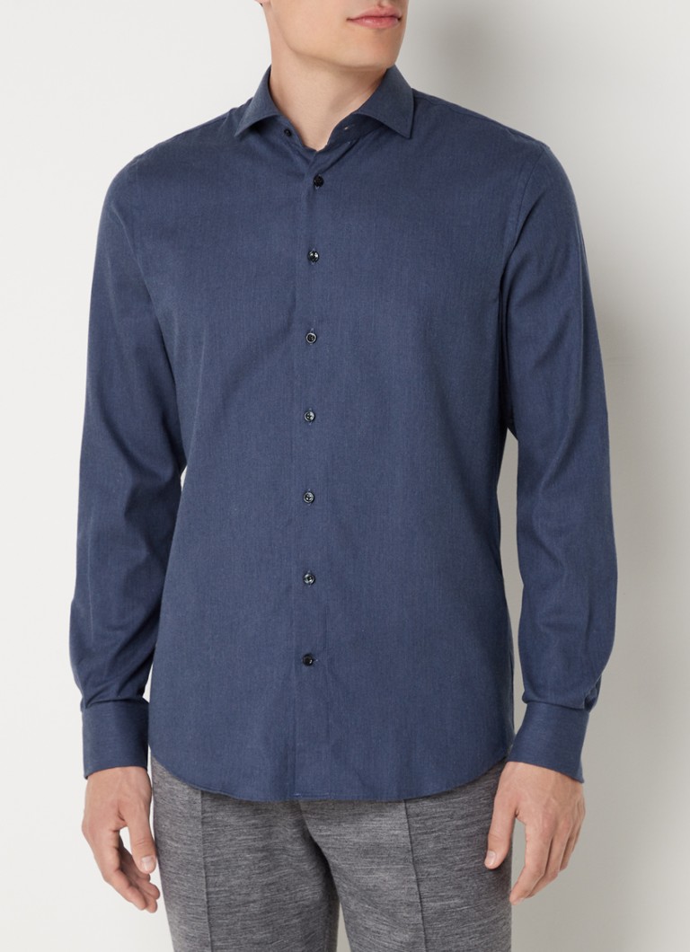Profuomo - Slim fit overhemd met stretch - Donkerblauw