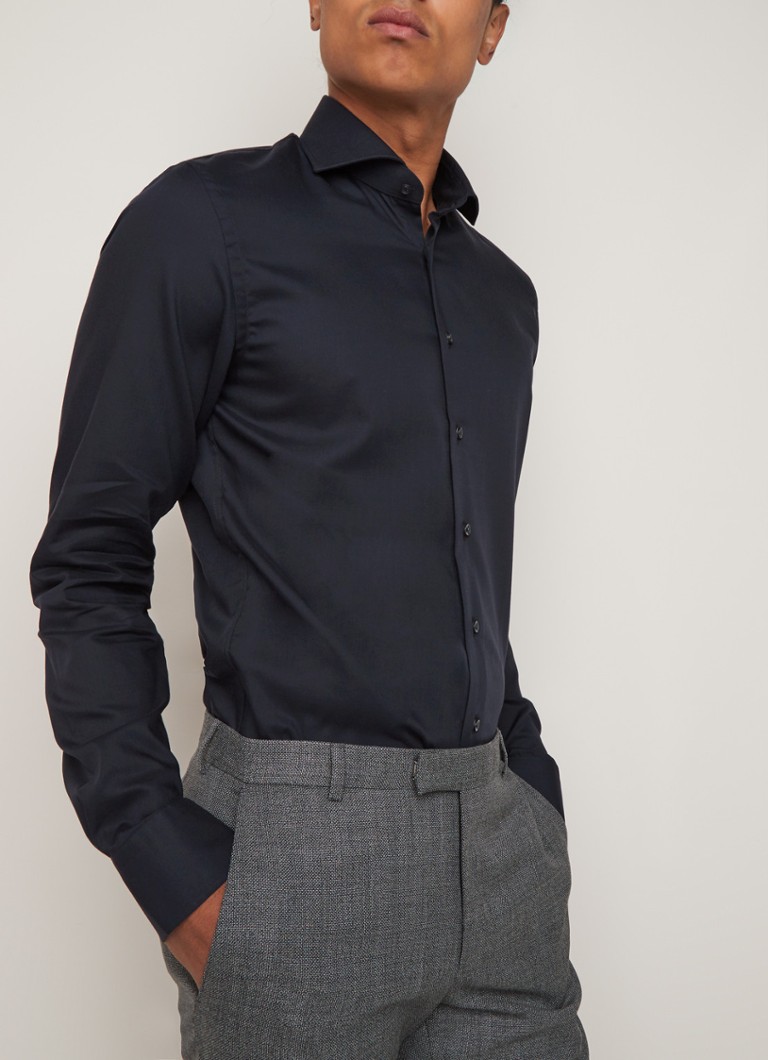 Profuomo - Slim fit overhemd van katoen  - Donkerblauw