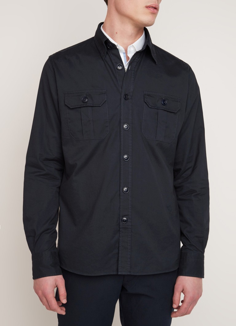 Profuomo - Slim fit overhemd van katoen  - Donkerblauw