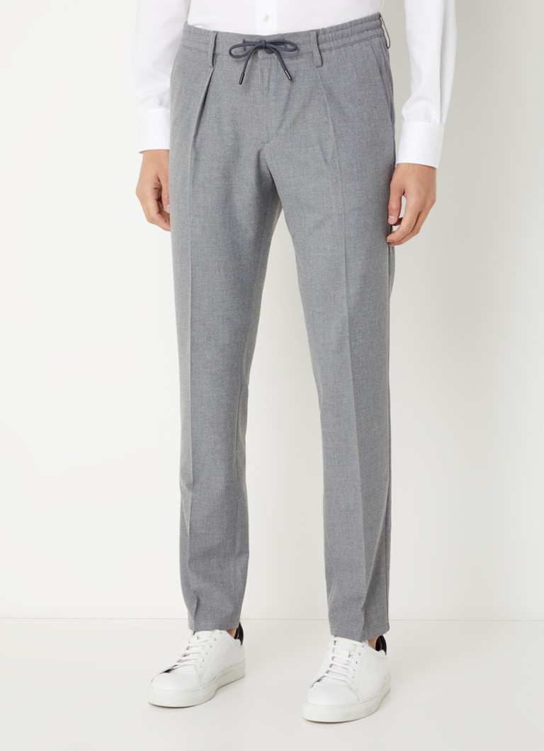 Profuomo - Slim fit pantalon met trekkoord en plooidetail - Grijs