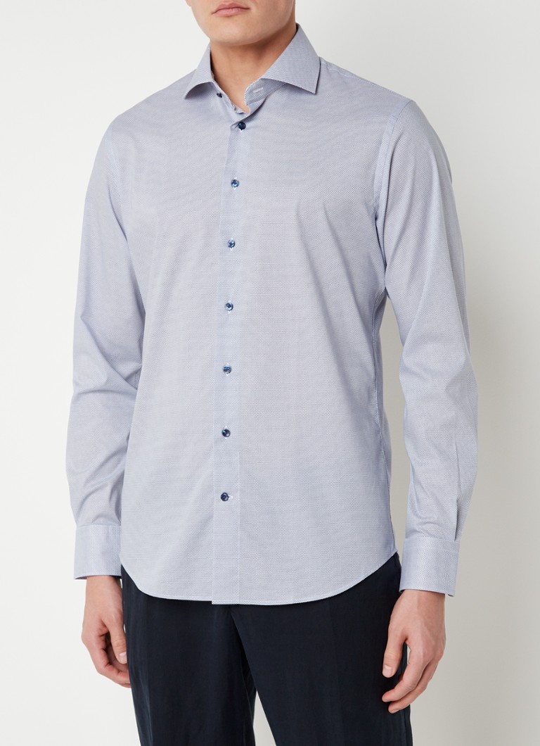 Profuomo - Slim fit strijk vrij overhemd met grafische print - Lichtpaars
