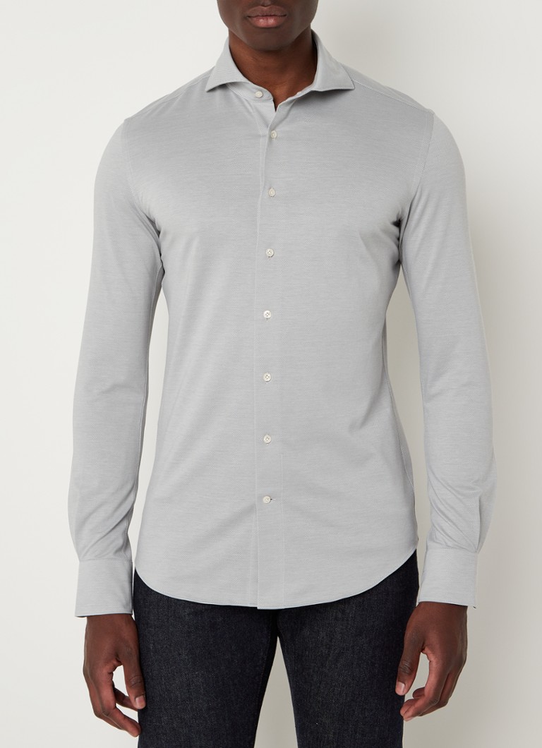 Profuomo - Slim fit strijkvrij overhemd met cut away kraag - Lindegroen