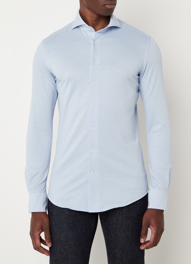 Profuomo - Slim fit strijkvrij overhemd met cut away kraag - Lichtblauw